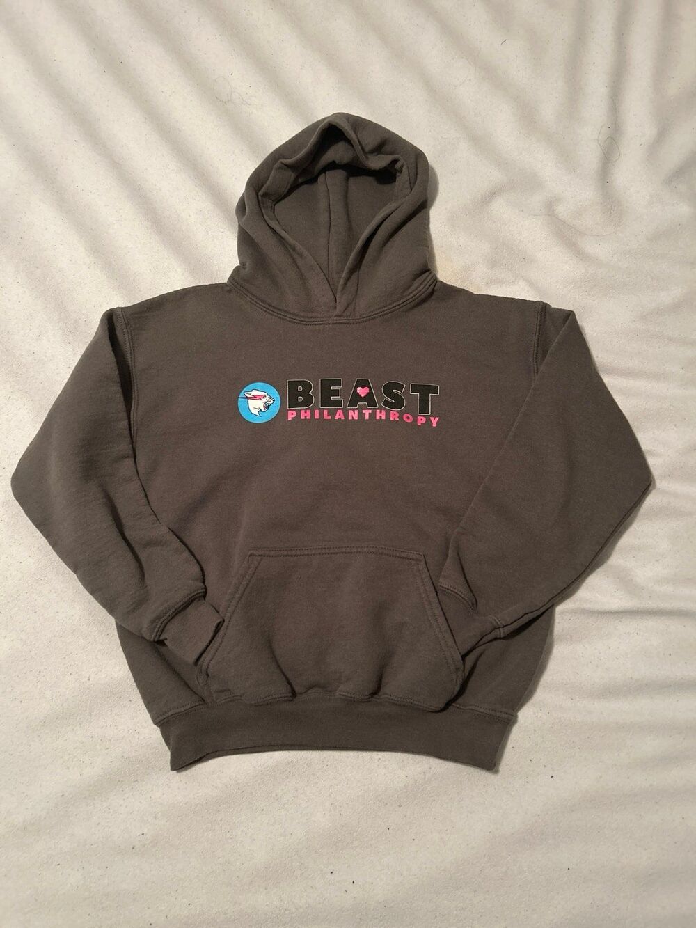 Official MrBeast Youth Medium Heather Grey Graphic Pullover Hoodie